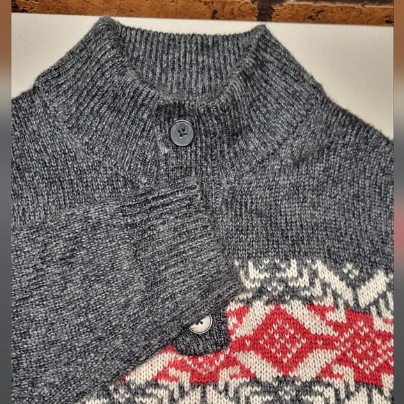 Oscar De La Renta Cozy Mock Neck Acrylic Sweater Size X-Large Snowflake Gray Red - Picture 1 of 9